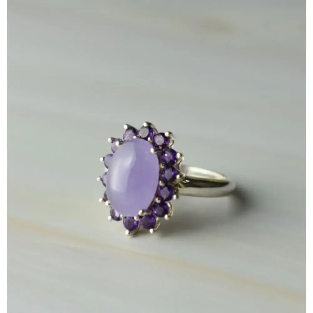 925 Sterling Silver Amethyst Quartz & Purple Tourmaline Ring Size 6.75